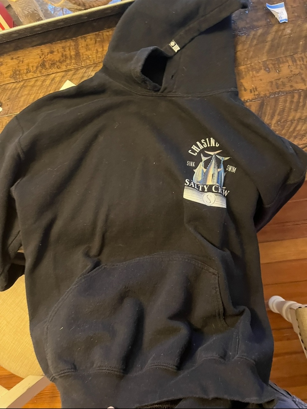 Salty Crew Black Hoodie with Nautical Chest Graphic size M